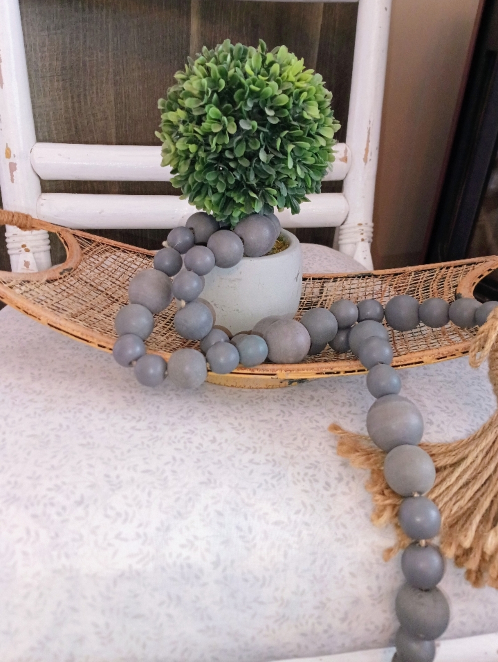 Rustic Farmhouse Metal Mesh Tray w Rope Handles 18” Centerpiece Decor